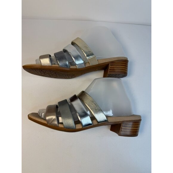 Munro Adrianne Slip-On Taupe Metallic Low Heel Sandals Women Size 8W - Picture 6 of 13